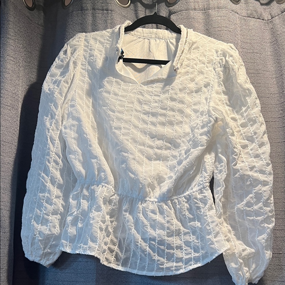 Alice Blue White Textured Blouse